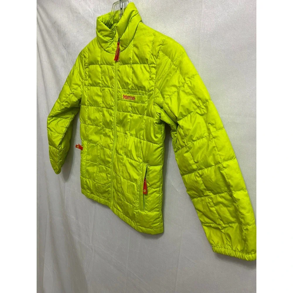 Marmot Kids Neon Lime Green Quilted Full Zip Puffer Jacket Small S/P